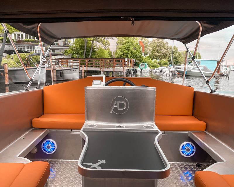 Berlin: Electric Boat Rental for self-driving 2 hrs - Comfort on board: canopy shade, provided gear, and small costs